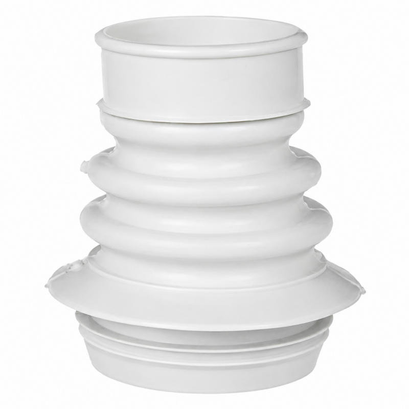 Fuelle Para Inodoro PVC Blanco Largo Con Conexión De Goma Flexible