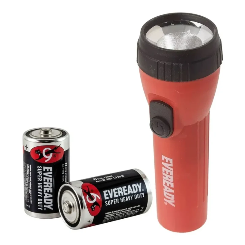 Linterna Led Eveready Clásica Económica Roja Con Luz Blanca + 2 Pilas D Incluidas