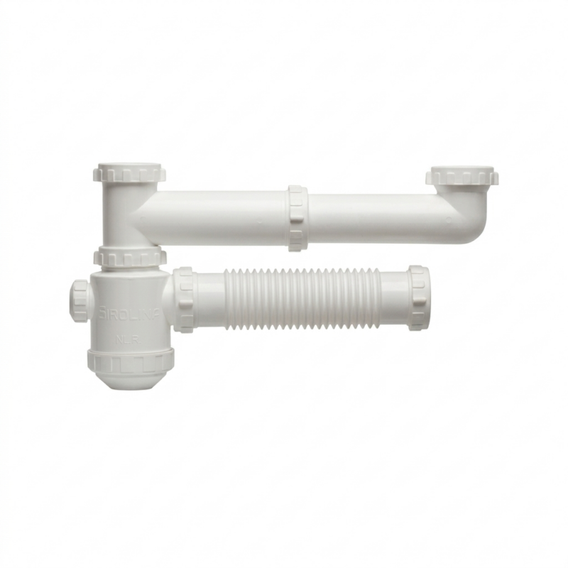 Sifón Doble PVC Blanco Extensible para Cocina Bajo Mesada – Desagüe Universal para Bacha Doble