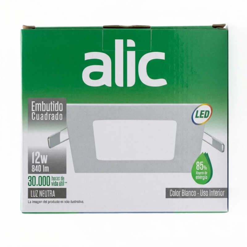 Plafón Led Embutir Cuadrado 12W Luz Neutra Alic Para Interior