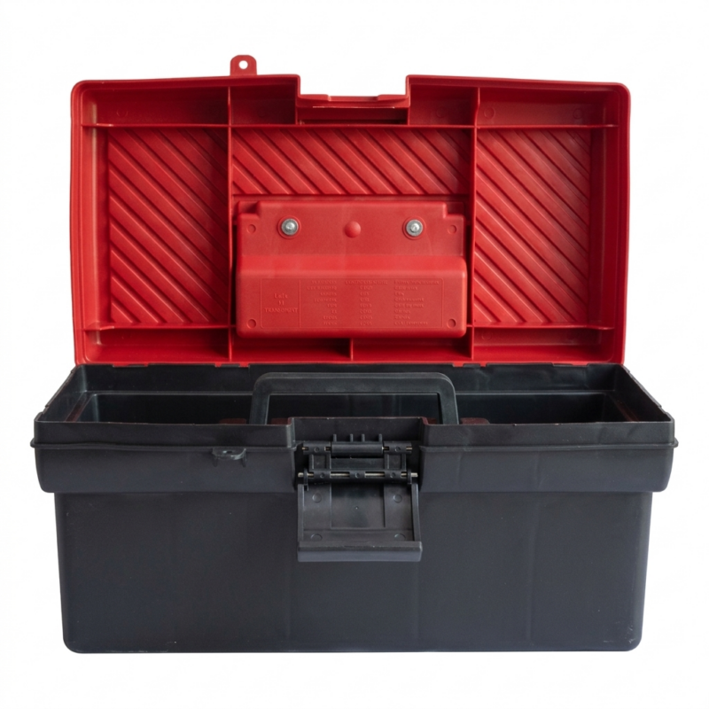 Caja de Herramientas PVC Negra con Divisiones Organizadoras – Resistente y Práctica