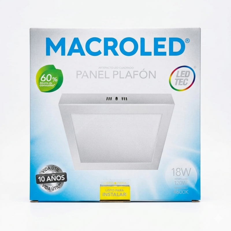 Panel Plafón Led Embutir 18W Macroled Luz Uniforme Bajo Consumo