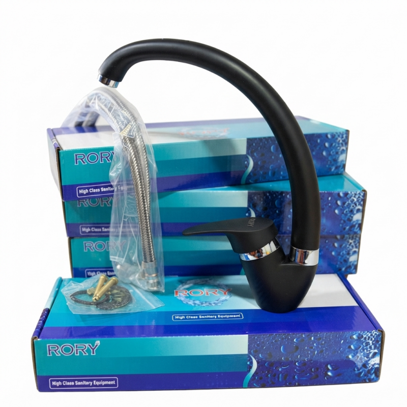 Grifería Monocomando Cocina Delhi CR24066 Pico Cisne Negra Mate Para Mesada